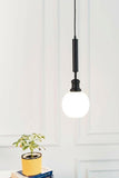 Divine Trends Globe Hanging Pendant Light Black Polished with Frosted Milky White Glass | Hanging Lamp for Living Room | Pendant Ceiling Lamp - Pack of 1
