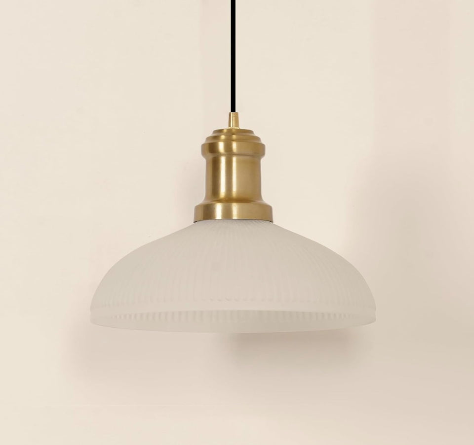 Divine Trends Half Ribbed Frosted Glass Pendant Hanging Light with Antique Brass Finish Pack of 1