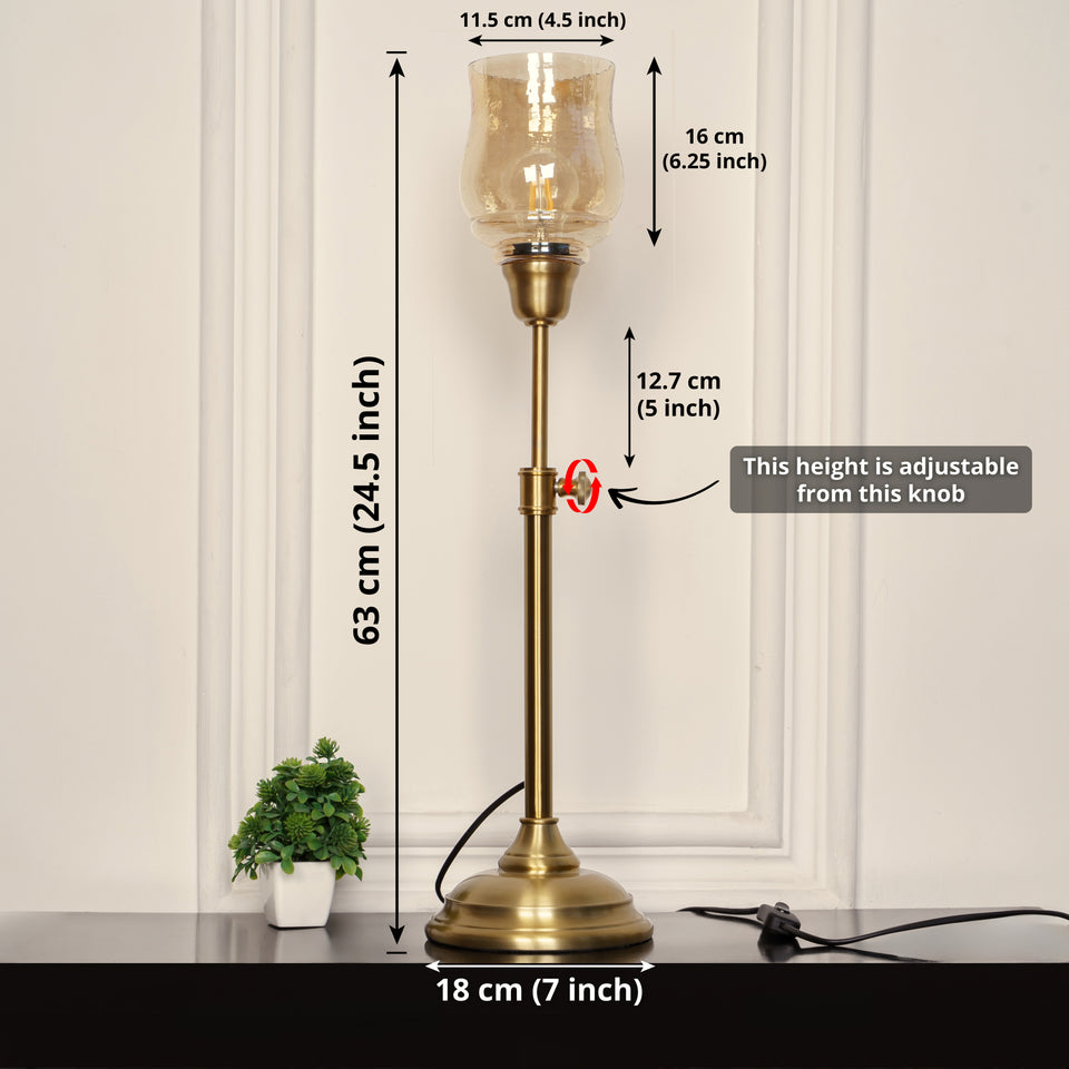 Divine Trends Brass Antique Finish Adjustable Height Table Lamp with Spiral Glass Golden Luster Shade