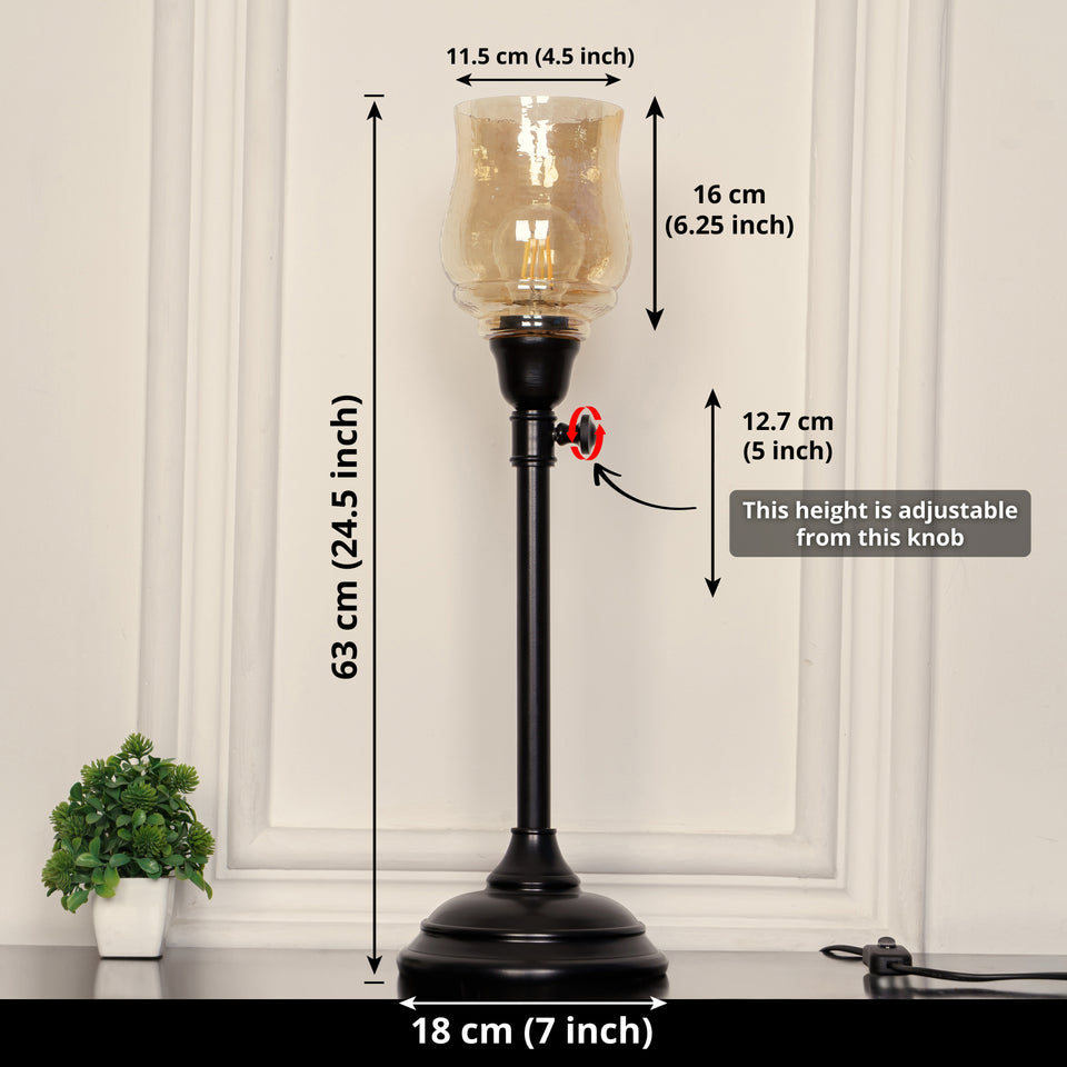 Divine Trends Black Polished Adjustable Height Table Lamp with Spiral Glass Golden Luster Shade