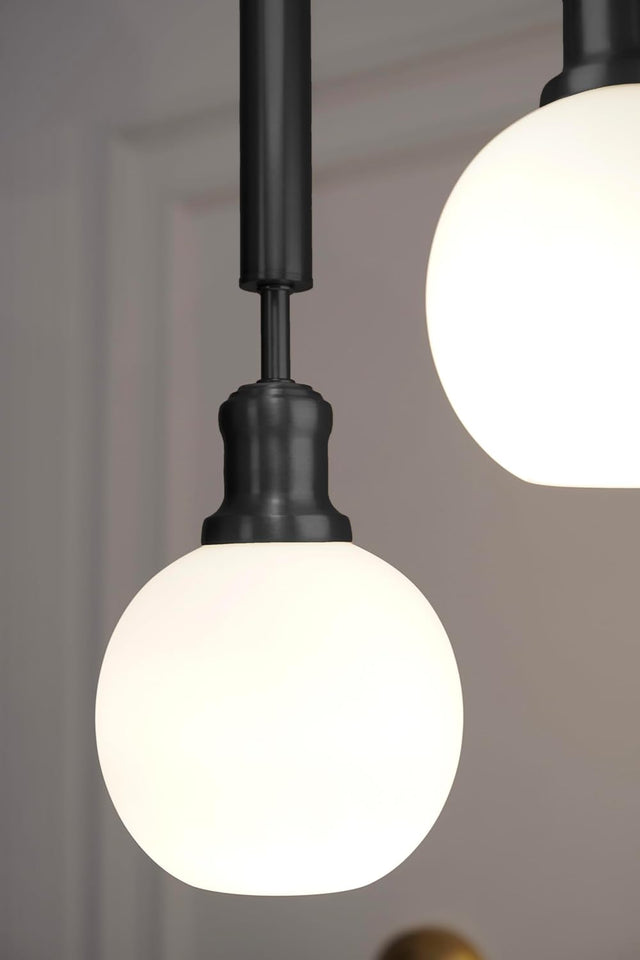 Divine Trends Triple Globe Hanging Pendant Light Black Polished with Frosted Milky White Glass | Hanging Lamp for Living Room | Chandelier Ceiling Lamp - Pack of 1