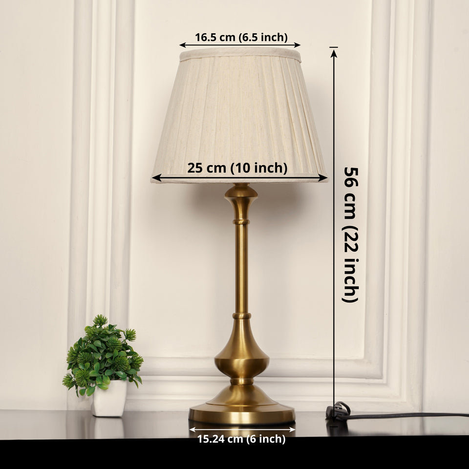 Divine Trends Brass Antique Gold Finish Table Lamp 22 Inches Height with Off White 10 Inches Diameter Pleated Off White Lampshade