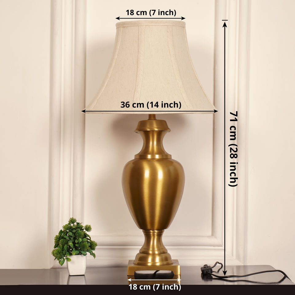 Divine Trends Royal Brass Antique Gold Trophy Table Lamp Off White Bell 14 inches Lampshade Bedside Stylish, Living Room, Bedroom, Home Decoration, Hotel