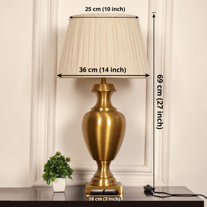 Divine Trends Royal Brass Antique Gold Trophy Table Lamp Off White Pleated 14 inches Lampshade Bedside Stylish, Living Room, Bedroom, Home Decoration, Hotel