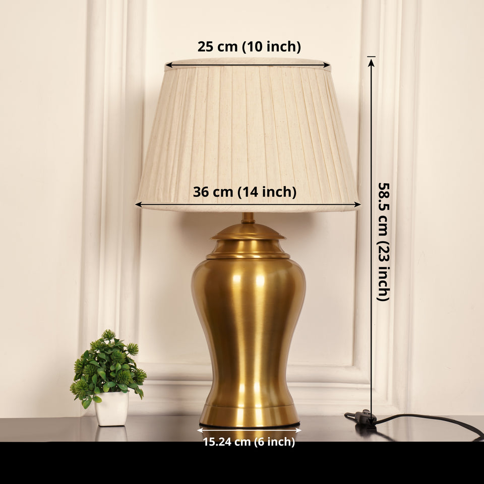 Divine Trends Table Lamp Brass Antique for Living room, Bedside table with Off White Pleated Lamp Shade - Royal lamp 23 Inches Height