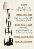 Divine Trends 3 Shelves Floor Lamp Black Polished 5 Feet Height with 16” Diameter Off White Shade for Living Room, Bedroom, Home Decoration | Led Bulb Included - Pack of 1