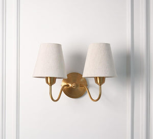 Divine Trends Brass Antique Finish Double Curved Wall Lamp with Off White Lampshades