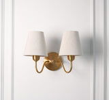 Divine Trends Brass Antique Finish Double Curved Wall Lamp with Off White Lampshades