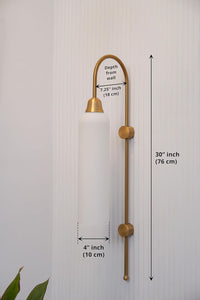 Divine Trends Modern Wall Lamp Antique Brass Finish with Frosted Milky White Long Glass for Bedside, Living Room, Bedroom, Home Decoration, Restaurant | Wall Light - Pack of 1