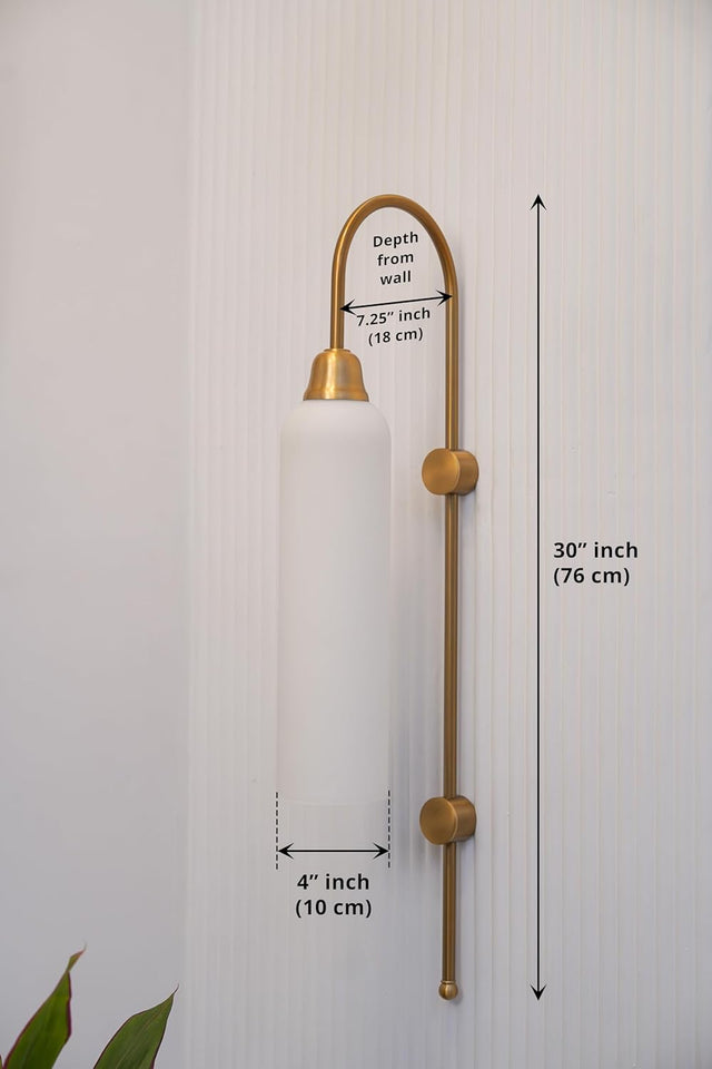 Divine Trends Modern Wall Lamp Antique Brass Finish with Frosted Milky White Long Glass for Bedside, Living Room, Bedroom, Home Decoration, Restaurant | Wall Light - Pack of 1