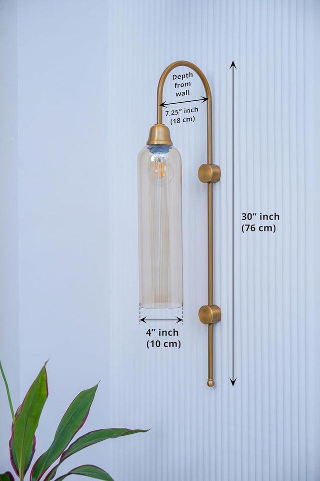 Divine Trends Modern Wall Lamp Antique Brass Finish with Golden Luster Long Glass for Bedside, Living Room, Bedroom, Home Decoration, Restaurant | Wall Light - Pack of 1