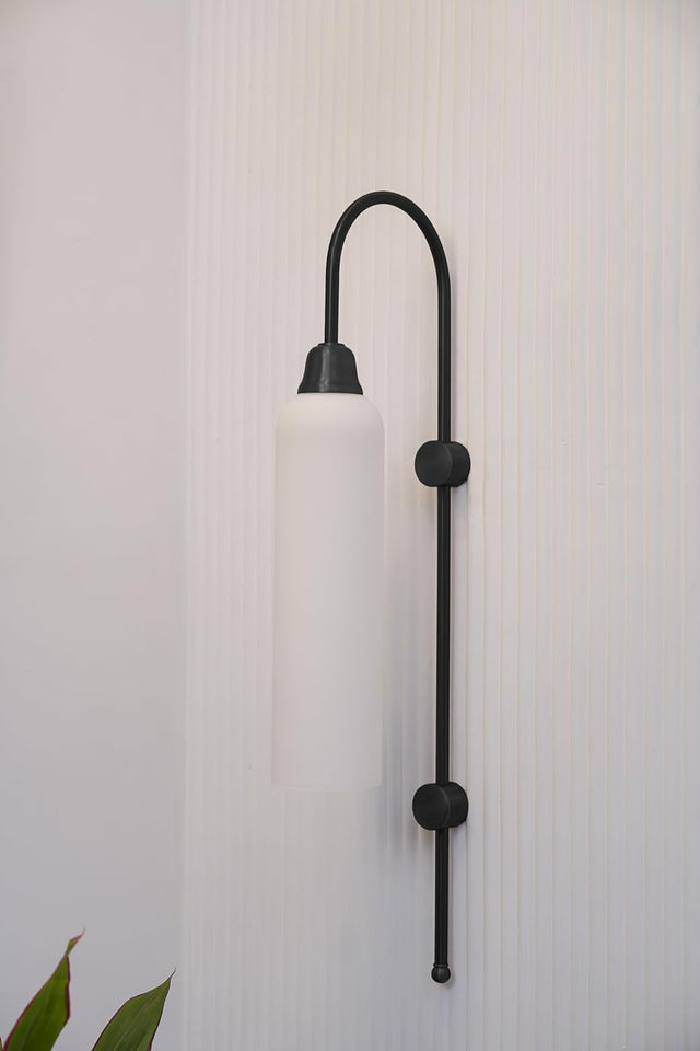 Divine Trends Modern Wall Lamp Antique Black Polished with Frosted Milky White Long Glass for Bedside, Living Room, Bedroom, Home Decoration, Restaurant | Wall Light - Pack of 1