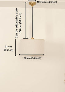 Divine Trends Brass Antique Finish Lamp Shade Hanging Pendant Light Cotton Fabric 14" Diameter Off White Lampshade
