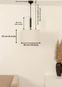 Divine Trends Black Polished Cotton Fabric Lamp Shade Pendant Hanging Light 14" Diameter Off White Shade