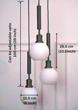 Divine Trends Triple Globe Hanging Pendant Light Black Polished with Frosted Milky White Glass | Hanging Lamp for Living Room | Chandelier Ceiling Lamp - Pack of 1