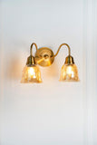 Divine Trends Brass Antique Finish Double Curved Wall Lamp with Cup Crackled Glass Shades