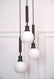 Divine Trends Triple Globe Hanging Pendant Light Black Polished with Frosted Milky White Glass | Hanging Lamp for Living Room | Chandelier Ceiling Lamp - Pack of 1