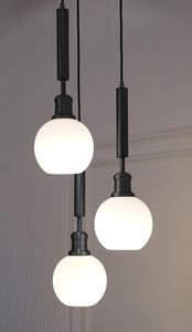 Divine Trends Triple Globe Hanging Pendant Light Black Polished with Frosted Milky White Glass | Hanging Lamp for Living Room | Chandelier Ceiling Lamp - Pack of 1