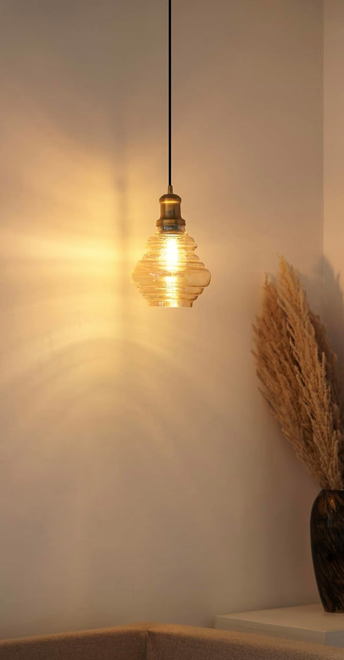 Divine Trends Spiral Golden Luster Glass Hanging Pendant Light Antique Brass Finish for Living Room, Bedroom | Ceiling Lamps for Home Decoration, Kitchen, Dining - Pack of 1