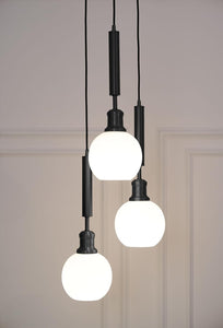 Divine Trends Triple Globe Hanging Pendant Light Black Polished with Frosted Milky White Glass | Hanging Lamp for Living Room | Chandelier Ceiling Lamp - Pack of 1