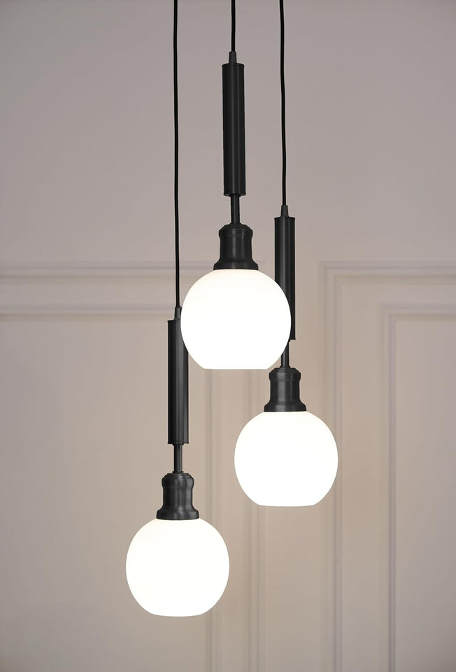 Divine Trends Triple Globe Hanging Pendant Light Black Polished with Frosted Milky White Glass | Hanging Lamp for Living Room | Chandelier Ceiling Lamp - Pack of 1