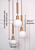 Divine Trends Triple Globe Hanging Pendant Light Antique Brass Finish with Frosted Milky White Glass | Hanging Lamp for Living Room | Chandelier Ceiling Lamp - Pack of 1