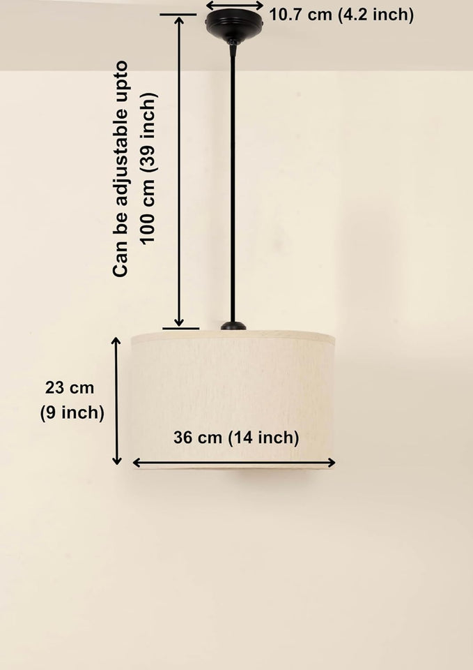 Divine Trends Black Polished Cotton Fabric Lamp Shade Hanging Pendant Light 14" Diameter Off White Lampshade