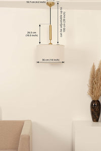 Divine Trends Brass Antique Cotton Fabric Lamp Shade Pendant Hanging Light 14" Diameter Off White Shade