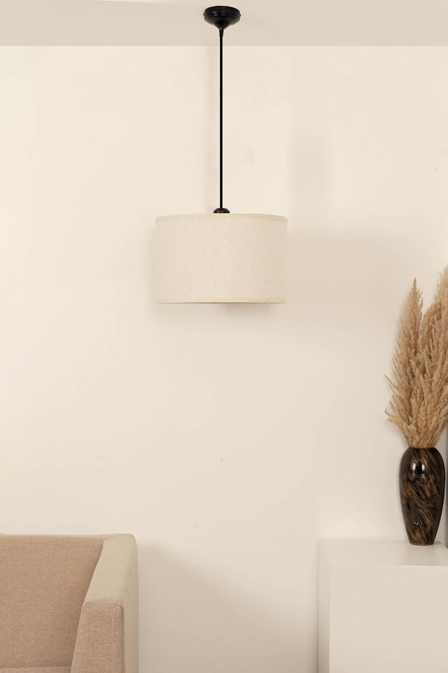 Divine Trends Black Polished Cotton Fabric Lamp Shade Hanging Pendant Light 12" Diameter Off White Lampshade