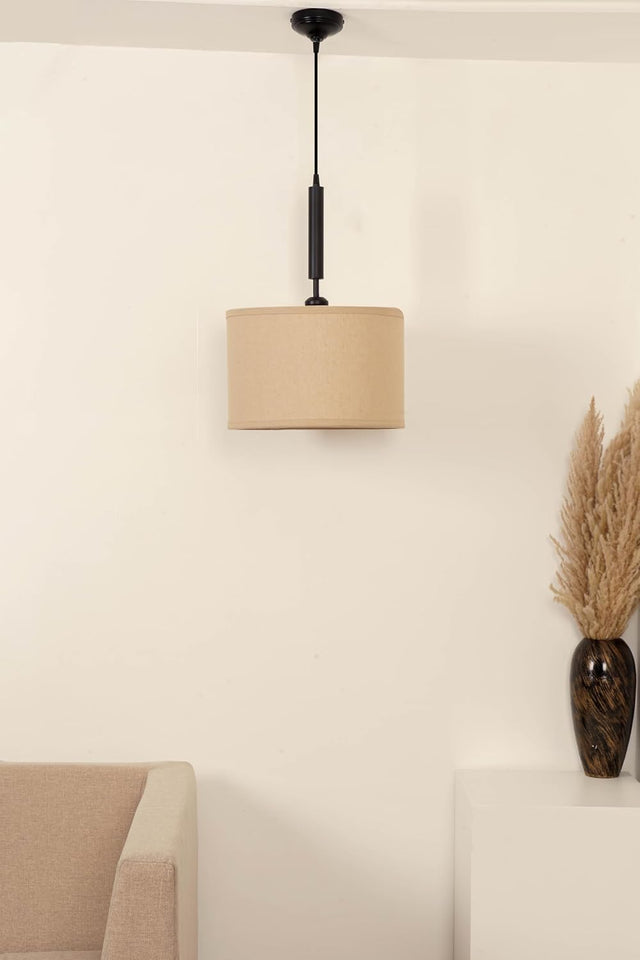 Divine Trends Black Polished Cotton Fabric Lamp Shade Hanging Pendant Light 14" Diameter Chemrey Shade
