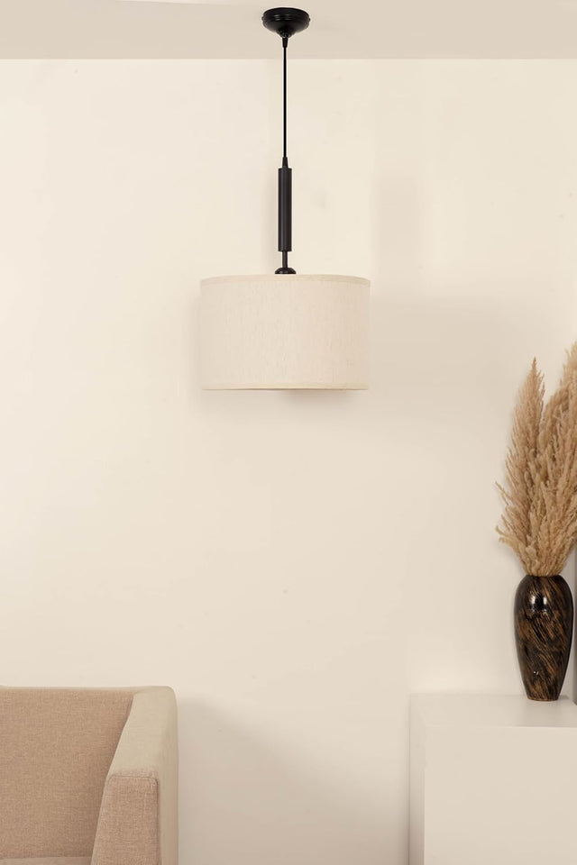 Divine Trends Black Polished Cotton Fabric Lamp Shade Pendant Hanging Light 14" Diameter Off White Shade