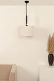 Divine Trends Black Polished Cotton Fabric Lamp Shade Pendant Hanging Light 14" Diameter Off White Shade