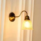 Divine Trends Brass Antique Finish Wall Lamp with Cup Glass Crackled Golden Luster Shade