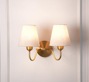 Divine Trends Brass Antique Finish Double Curved Wall Lamp with Off White Lampshades