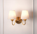 Divine Trends Brass Antique Finish Double Curved Wall Lamp with Off White Lampshades