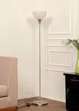 Divine Trends Uplighter Satin Nickel Finish Floor Lamp for Living Room with Frosted Glass Lampshade | Includes LED Warm Bulb | Hidden Wire Design | Uplight Corner Standing Lamp for Home | Pack of 1