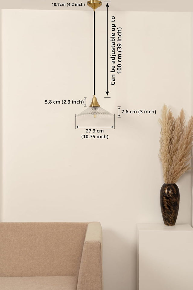 Divine Trends Diamond Cut Glass Pendant Hanging Light Antique Brass Finish- Pack of 1