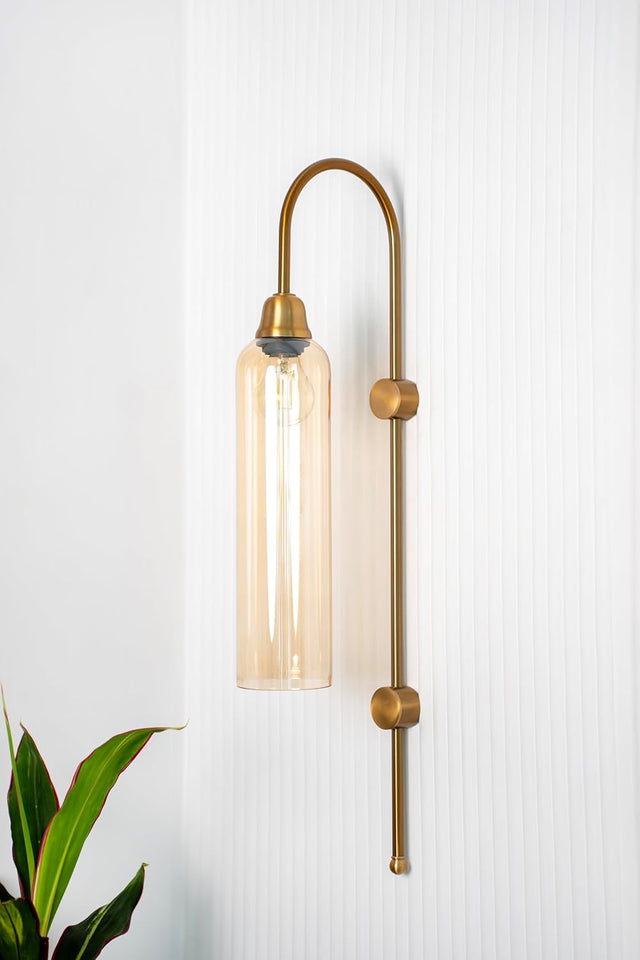 Divine Trends Modern Wall Lamp Antique Brass Finish with Golden Luster Long Glass for Bedside, Living Room, Bedroom, Home Decoration, Restaurant | Wall Light - Pack of 1