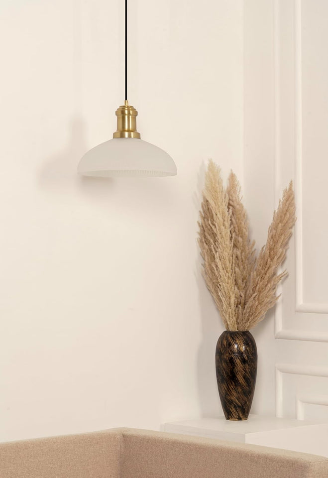 Divine Trends Half Ribbed Frosted Glass Pendant Hanging Light with Antique Brass Finish Pack of 1