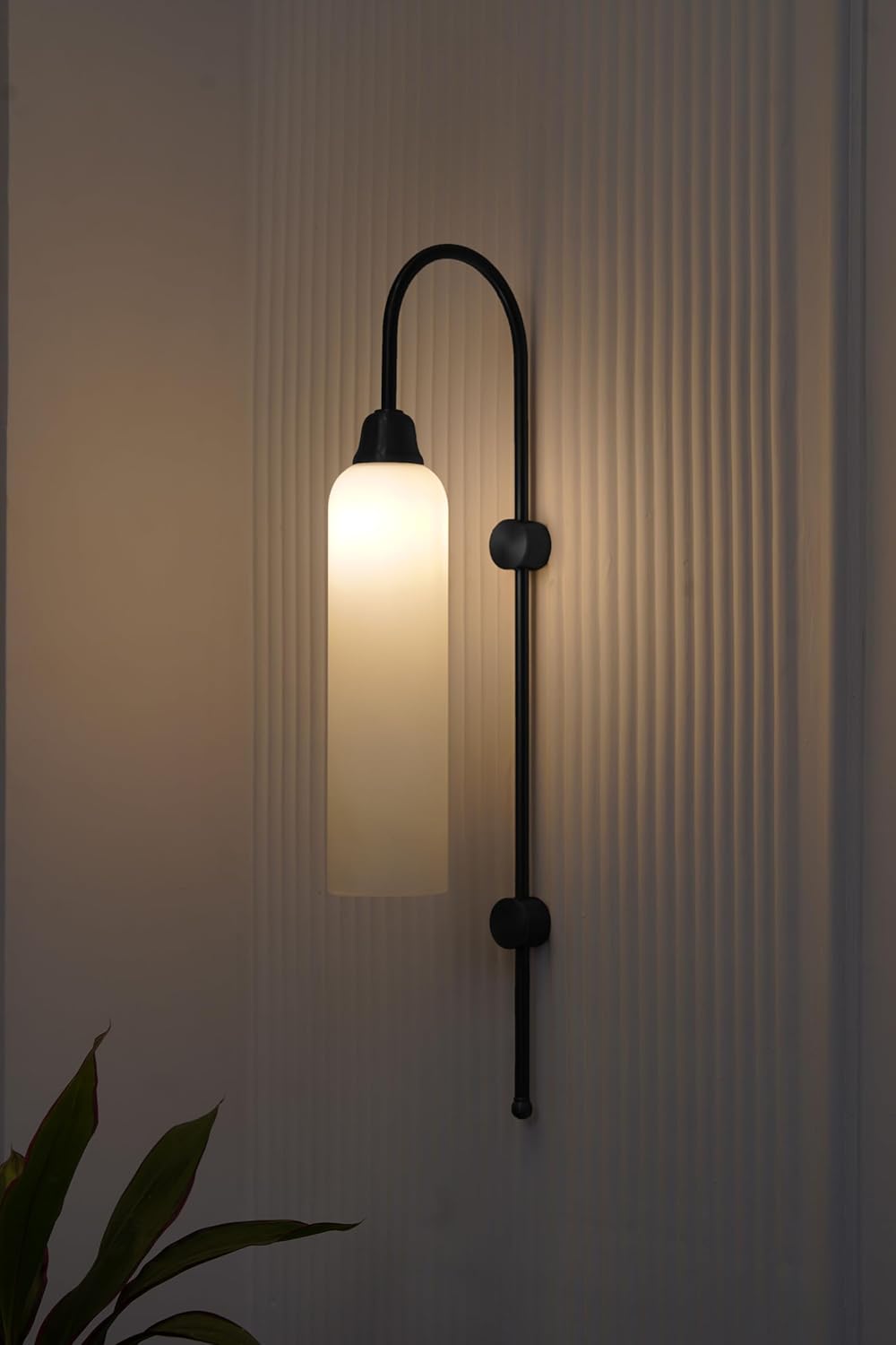 Divine Trends Modern Wall Lamp Antique Black Polished with Frosted Milky White Long Glass for Bedside, Living Room, Bedroom, Home Decoration, Restaurant | Wall Light - Pack of 1