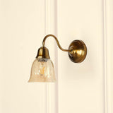 Divine Trends Brass Antique Finish Wall Lamp with Cup Glass Crackled Golden Luster Shade
