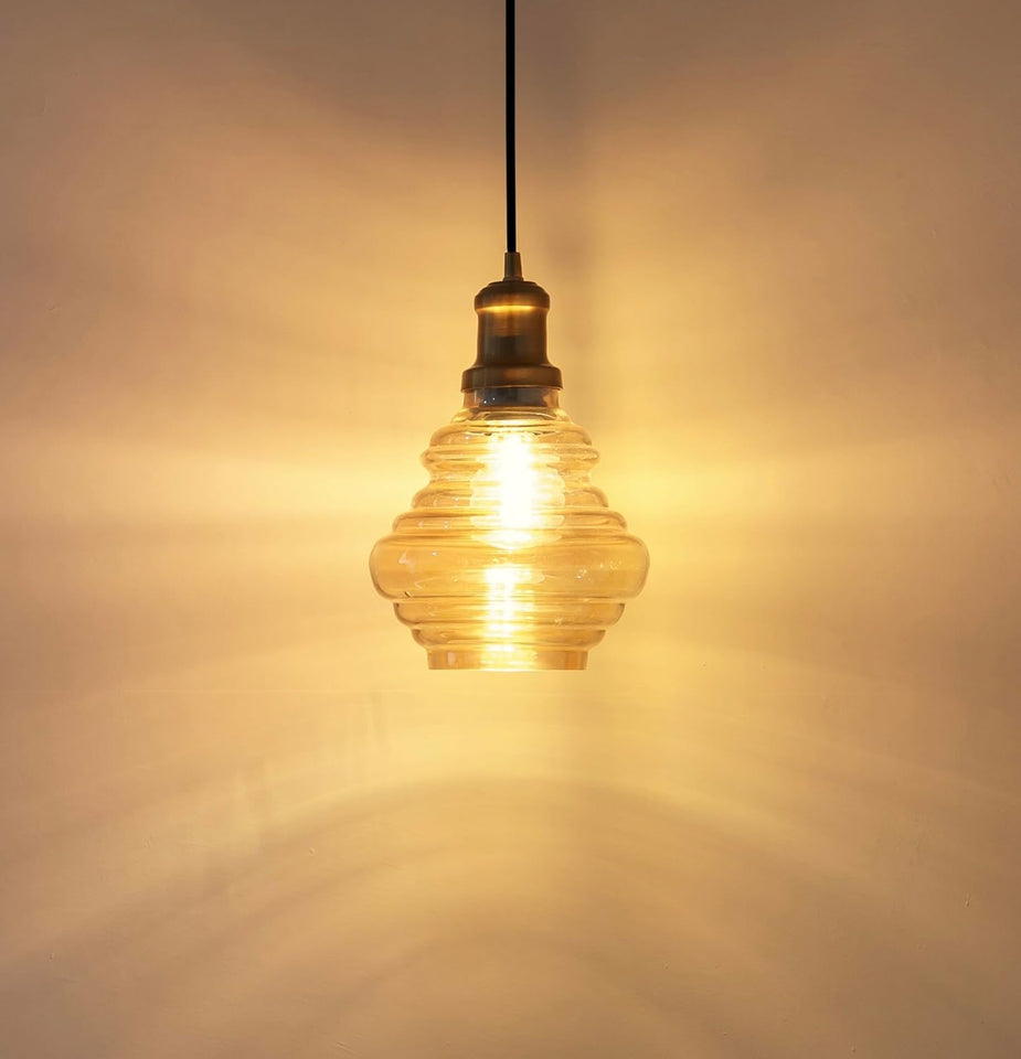 Divine Trends Spiral Golden Luster Glass Hanging Pendant Light Antique Brass Finish for Living Room, Bedroom | Ceiling Lamps for Home Decoration, Kitchen, Dining - Pack of 1