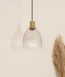 Divine Trends Grooved Transparent Glass Hanging Pendant Light with Antique Brass Finish | Hanging Lights for Living Room, Bedroom, Kitchen, Dining | Pendant Lamp for Restaurant Cafes - Pack of 1