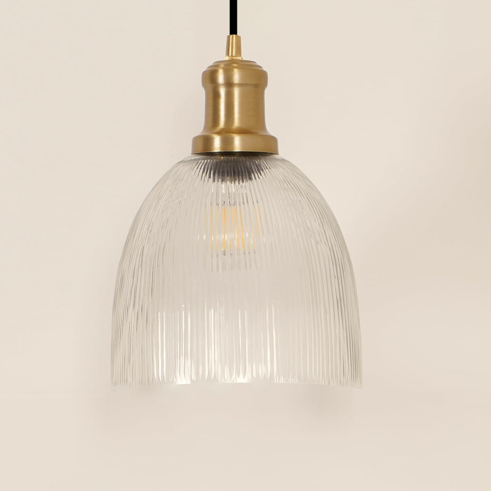Divine Trends Grooved Transparent Glass Hanging Pendant Light with Antique Brass Finish | Hanging Lights for Living Room, Bedroom, Kitchen, Dining | Pendant Lamp for Restaurant Cafes - Pack of 1