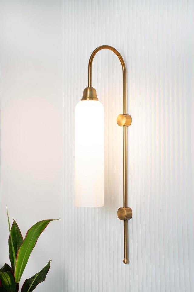 Divine Trends Modern Wall Lamp Antique Brass Finish with Frosted Milky White Long Glass for Bedside, Living Room, Bedroom, Home Decoration, Restaurant | Wall Light - Pack of 1