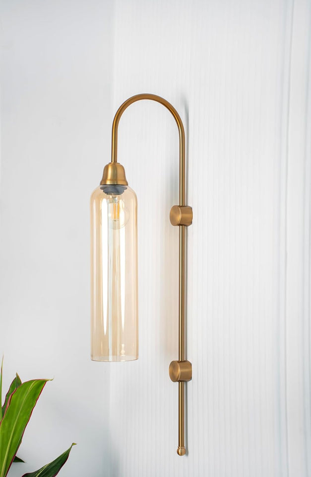 Divine Trends Modern Wall Lamp Antique Brass Finish with Golden Luster Long Glass for Bedside, Living Room, Bedroom, Home Decoration, Restaurant | Wall Light - Pack of 1
