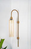 Divine Trends Modern Wall Lamp Antique Brass Finish with Golden Luster Long Glass for Bedside, Living Room, Bedroom, Home Decoration, Restaurant | Wall Light - Pack of 1