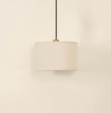 Divine Trends Brass Antique Finish Lamp Shade Hanging Pendant Light Cotton Fabric 14" Diameter Off White Lampshade