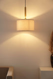 Divine Trends Brass Antique Cotton Fabric Lamp Shade Pendant Hanging Light 14" Diameter Off White Shade