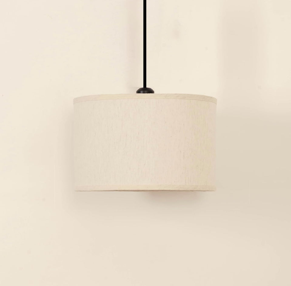 Divine Trends Black Polished Cotton Fabric Lamp Shade Hanging Pendant Light 14" Diameter Off White Lampshade